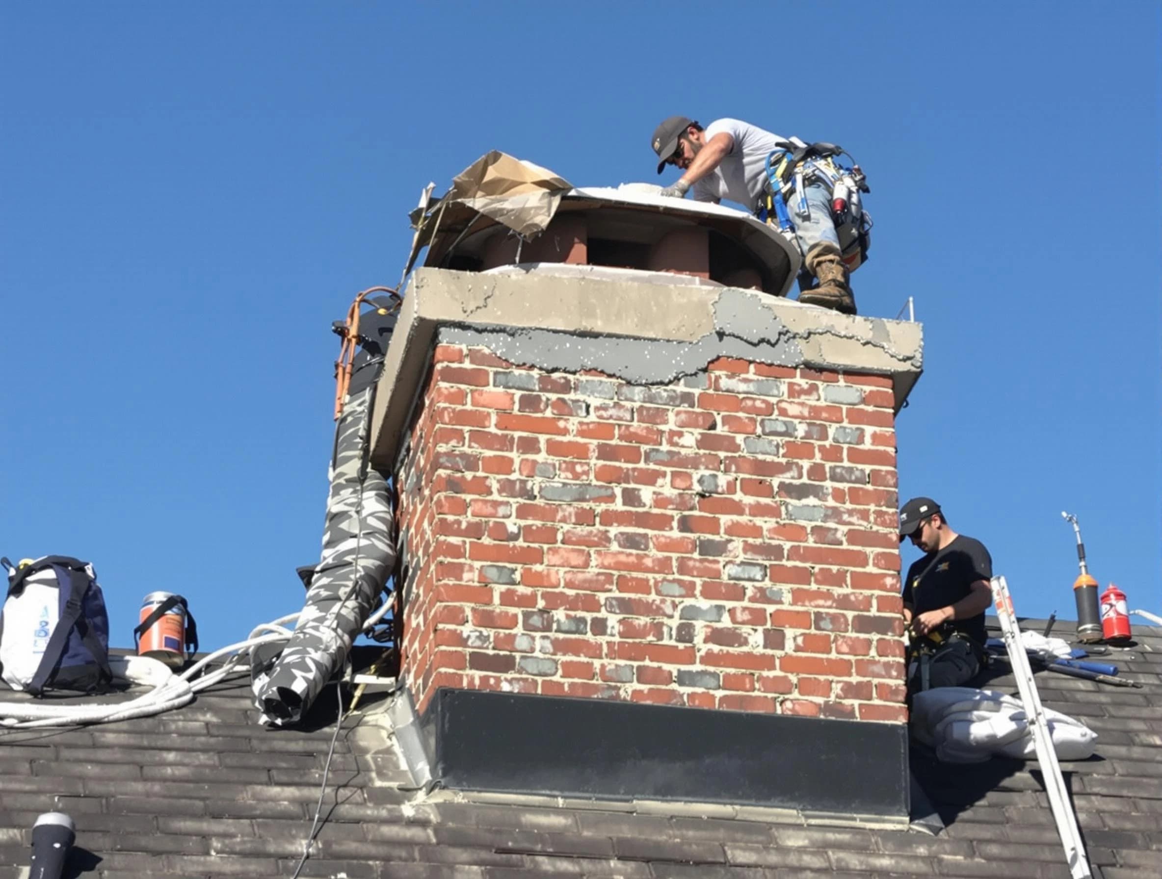Lodi Chimney Sweep installing a custom chimney crown in Lodi, NJ