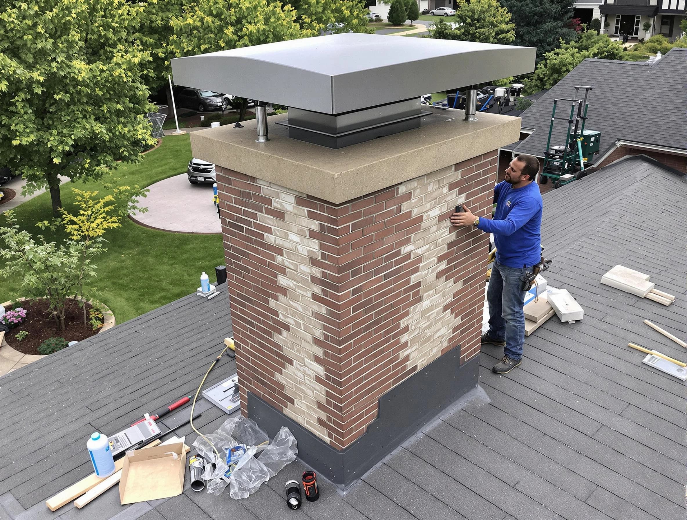 Lodi Chimney Sweep team working on a custom chimney remodel in Lodi, NJ